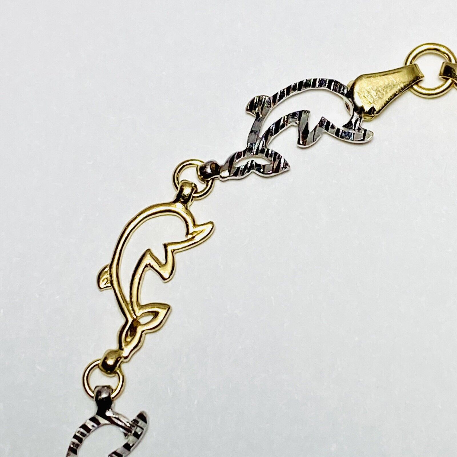 14K Two Tone Gold Polished & Diamond Cut Dolphin … - image 3