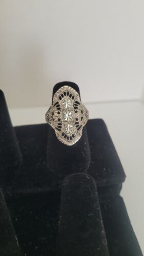 ART DECO Filligree Ring, Silver Tone 18K EP. - image 1