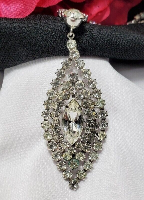 Vintage Silver Rhinestone Pendant Necklace 17" - image 1