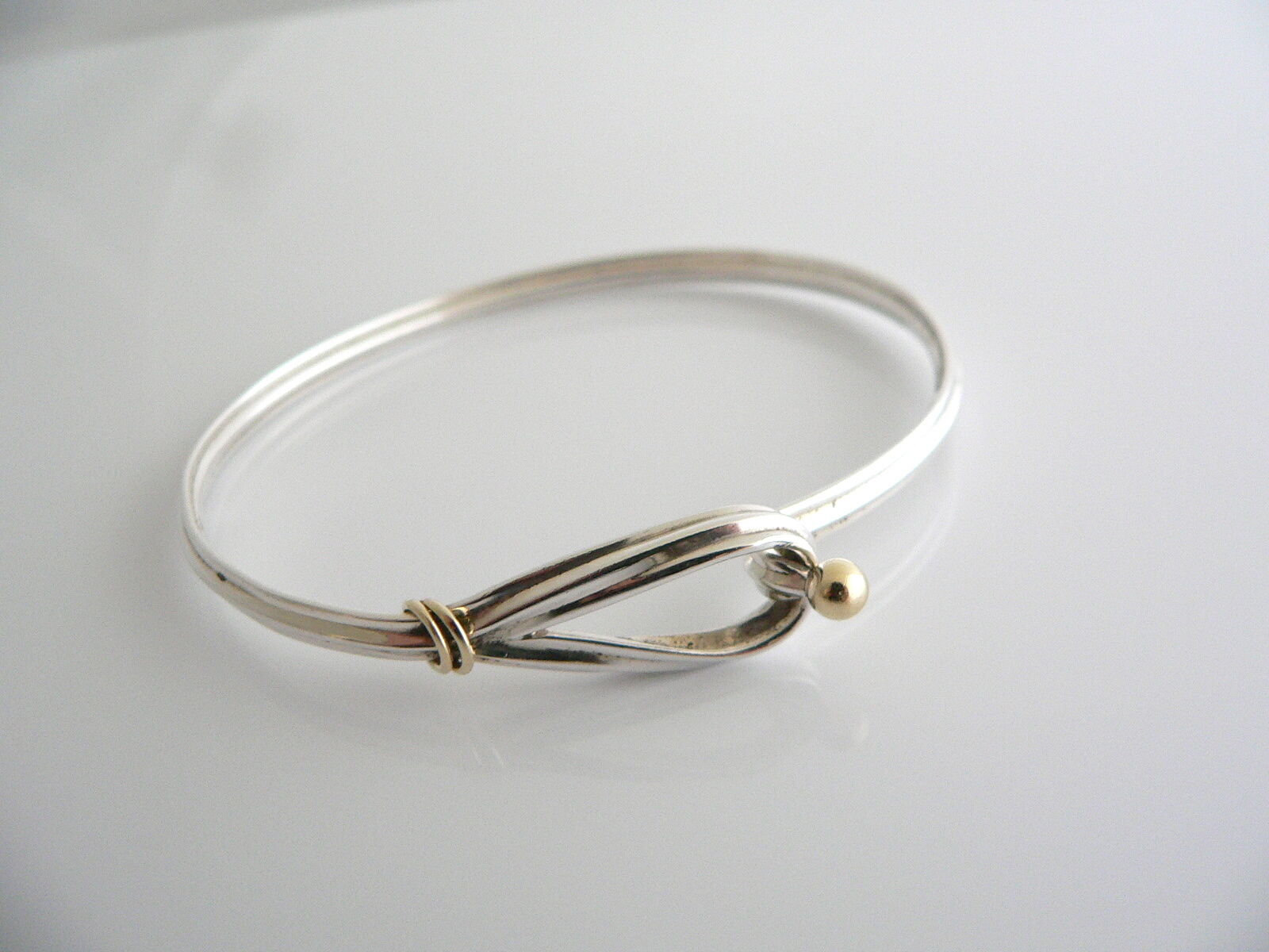 Tiffany & Co Hook & Eye Bangle Silver 18K Gold Lo… - image 3