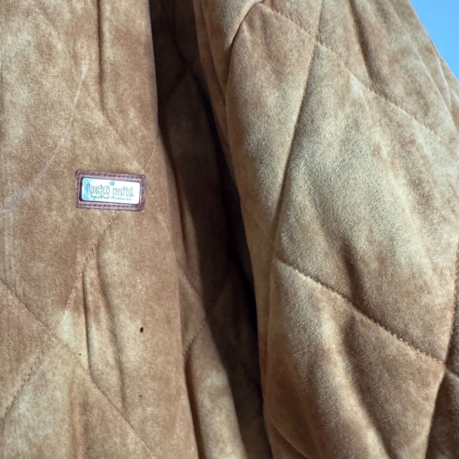 Vtg 90s Ecko Puffer Coat 3XL Mens Brown Faux Sued… - image 3