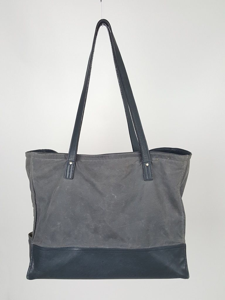 Moore & Giles Blue Canvas & Leather Tote Bag Hand… - image 1