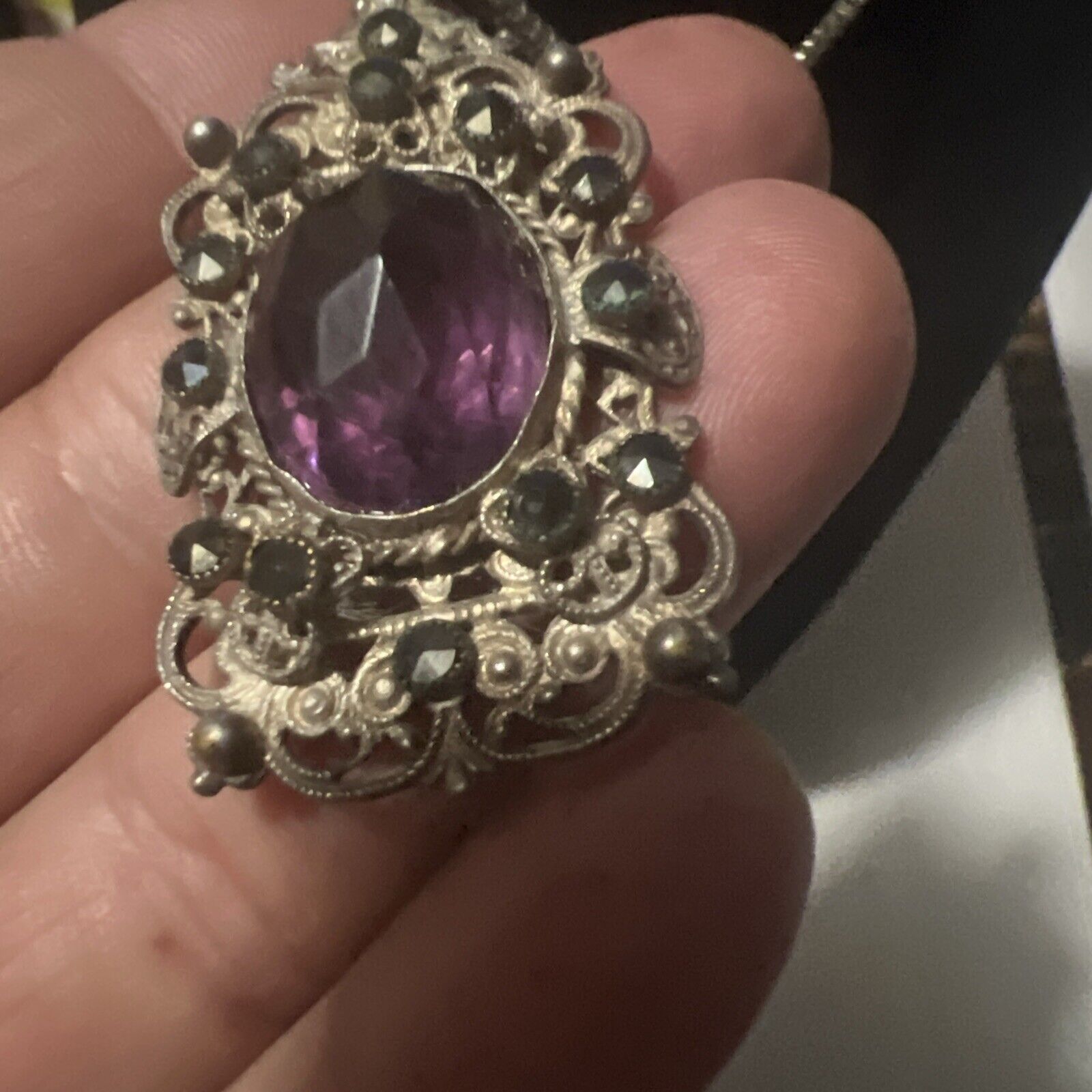 VTG Silver Amethyst Victorian Style Pendant Estat… - image 22