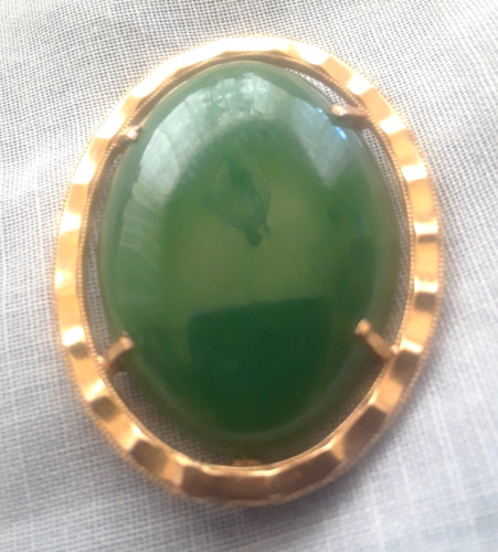 Estate VNTG 12k GF Nephrite Jade Large Oval Cabach