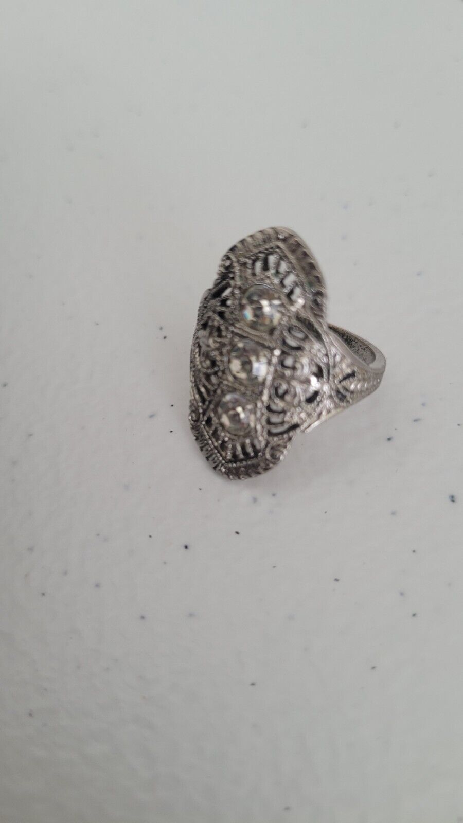 ART DECO Filligree Ring, Silver Tone 18K EP. - image 5