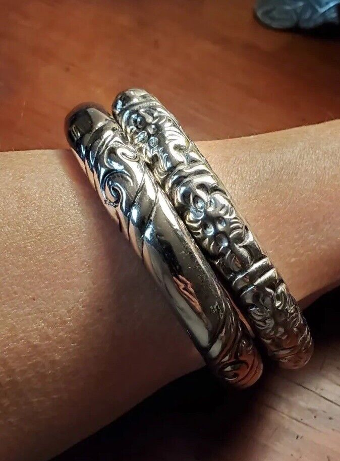 Pair Of Antique Tribal Silver Rattle Bracelets - image 3