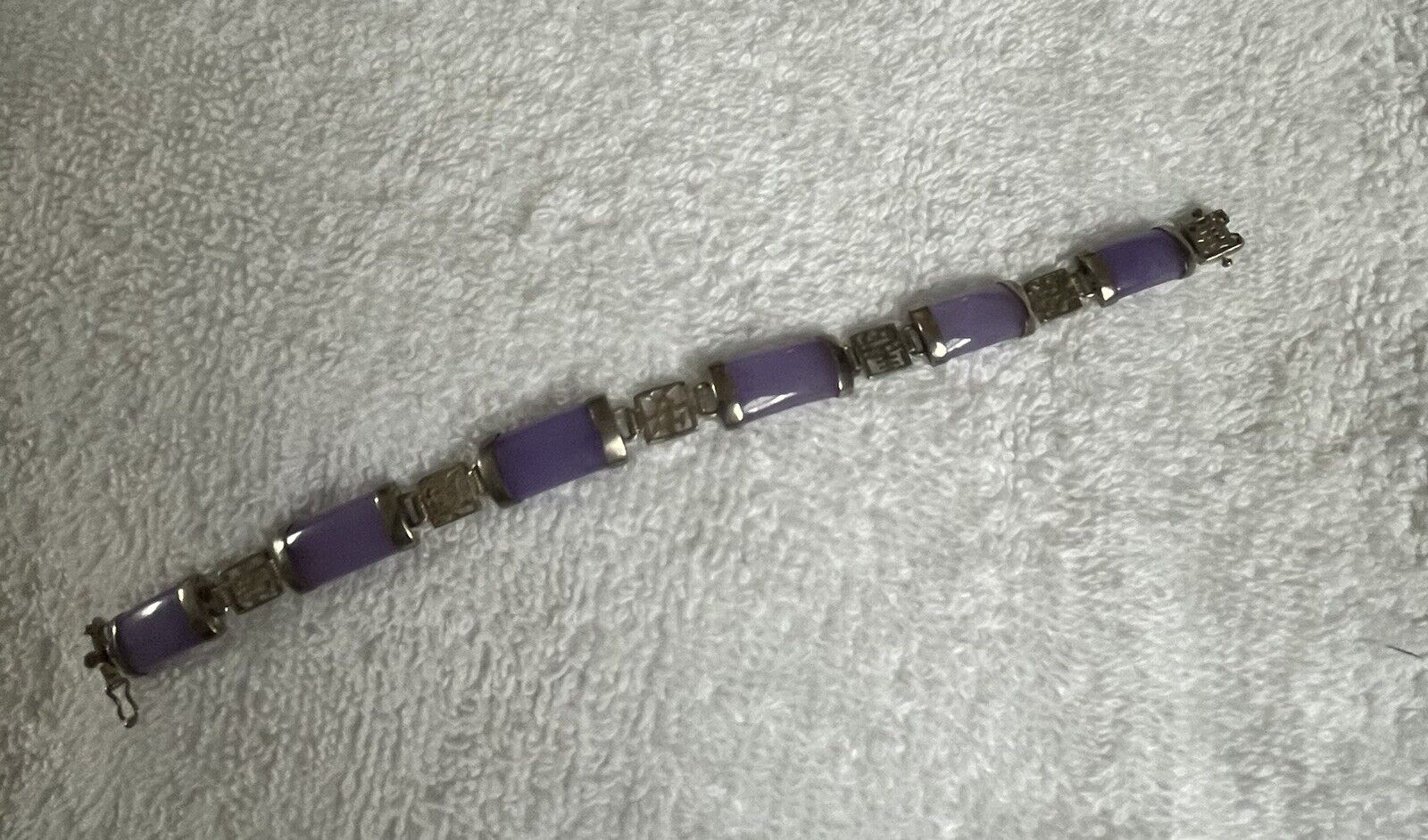 Vintage sterling silver 925 Purple Jade Bracelet - image 3