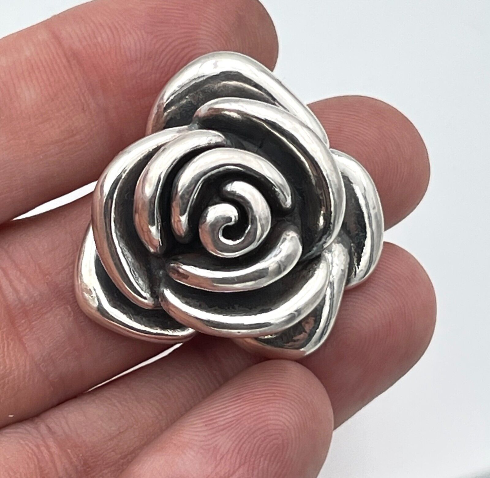 Vintage Sterling Silver  3d Rose Flower Pendant - image 1