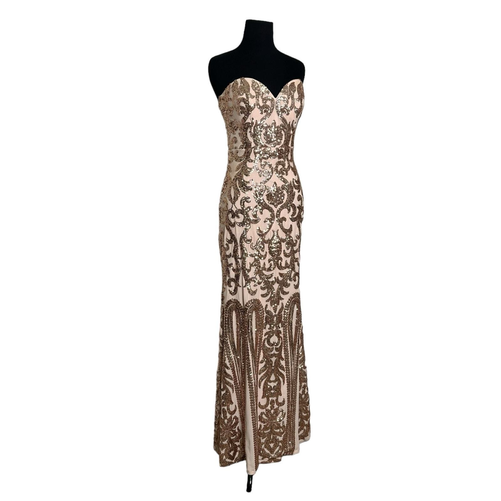 Lulus Rebecca Rose Gold Strapless Sequin Maxi Dre… - image 7