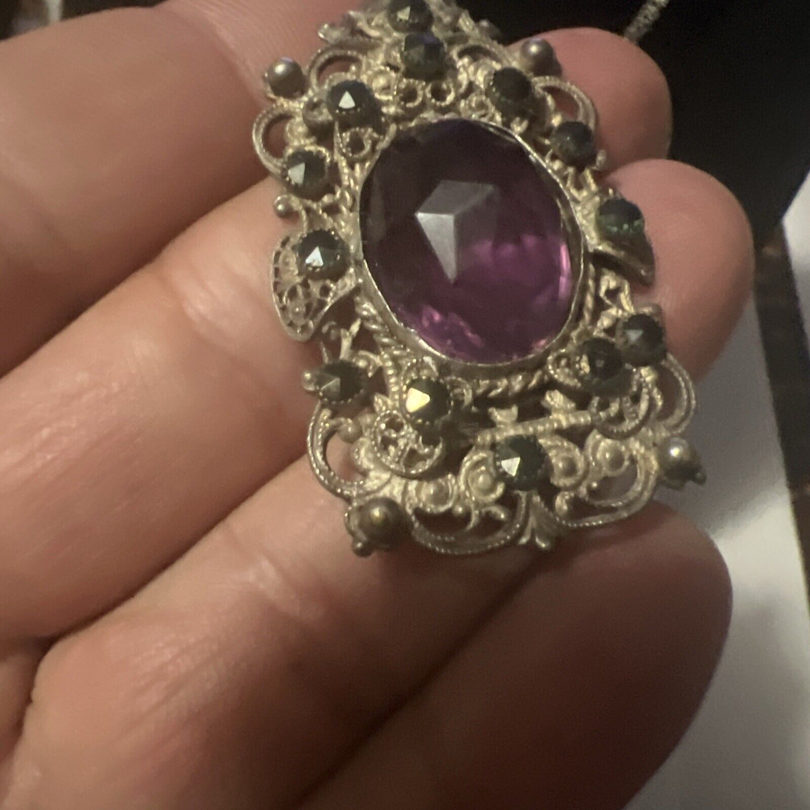 VTG Silver Amethyst Victorian Style Pendant Estat… - image 21