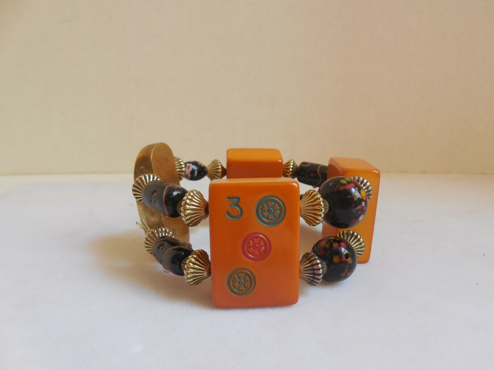 Vintage Bakelite Mahjong Tile Stretch Bracelet - image 2