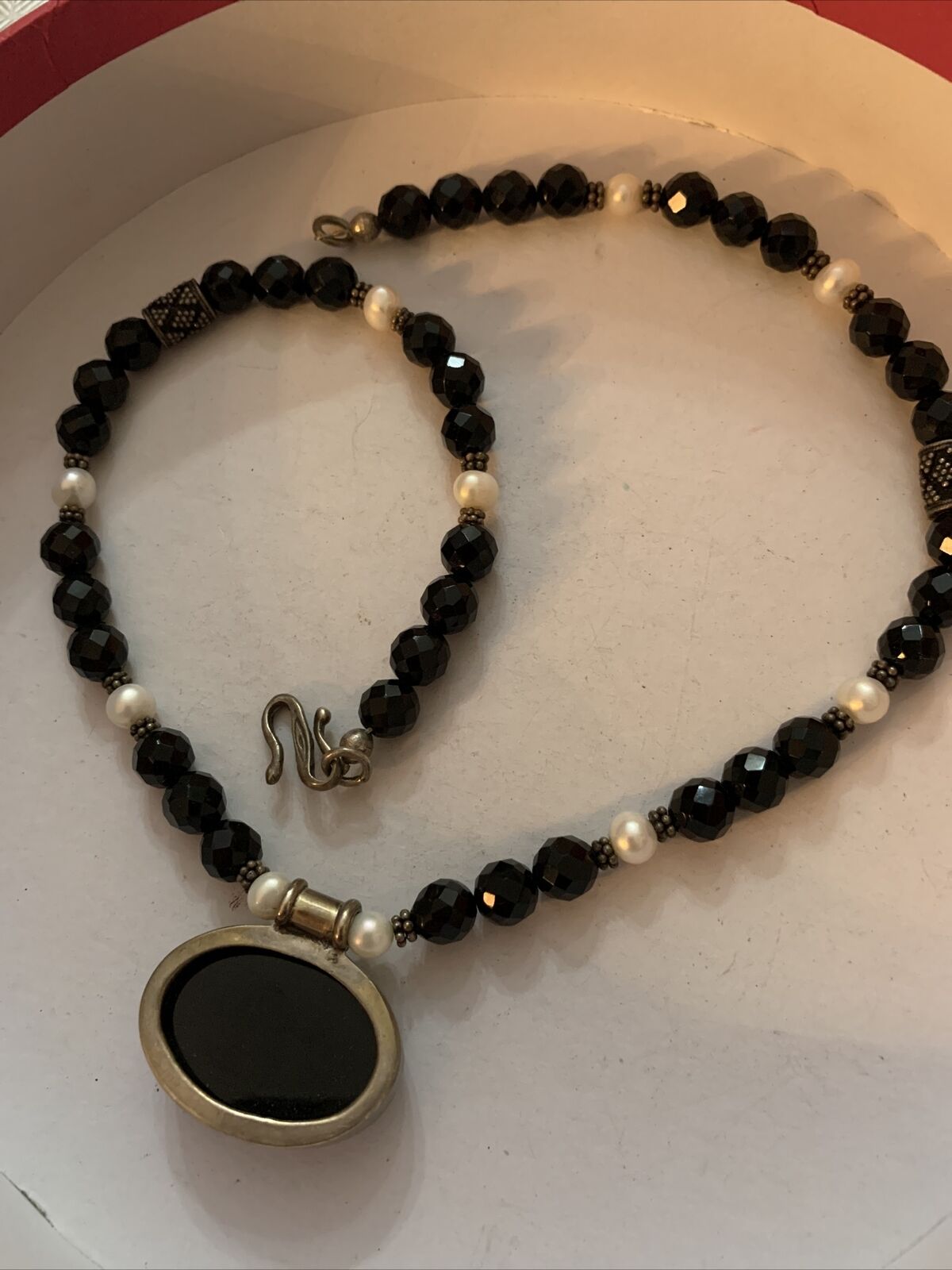 ART DECO REVIVAL 925 LARGE BLACK ONYX FACETED BEA… - image 12