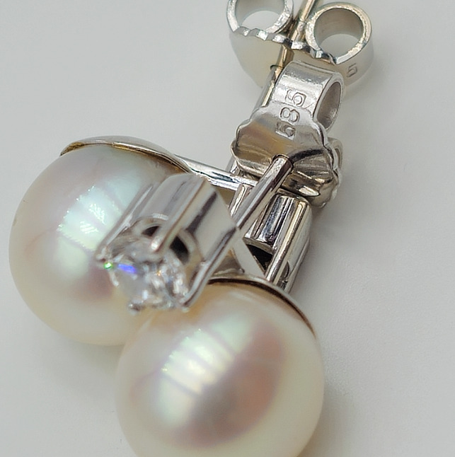 Pearl Brilliant Stud Earrings - 585 White Gold - … - image 9