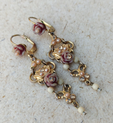 Michal Negrin Earrings Filigree Carved Rose Gold … - image 1