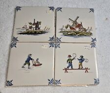 Vintage Delft Polychrome Tile Royal Jan Pieters Tichelaar Handpainted Lot Of 4