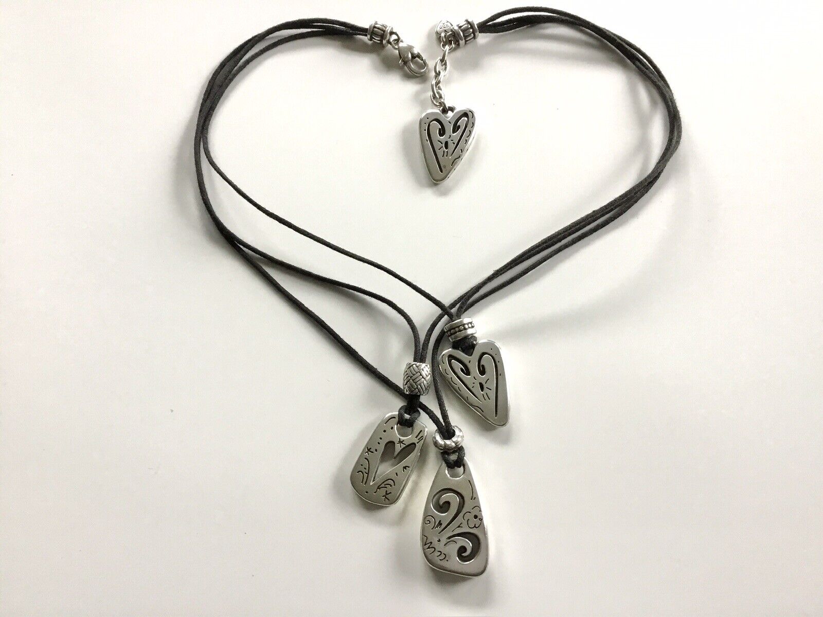 Brighton Brazilian Heart Necklace Black Cords Sil… - image 2