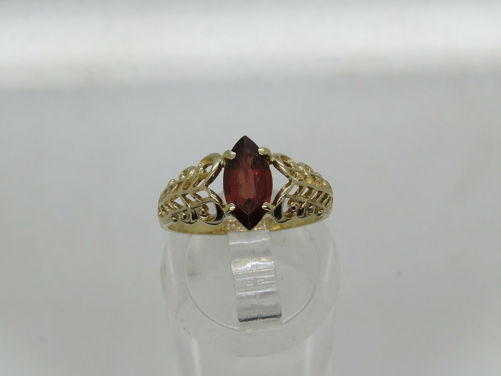 THIN 14k Yellow Gold Marquise Red Garnet Solitair… - image 1