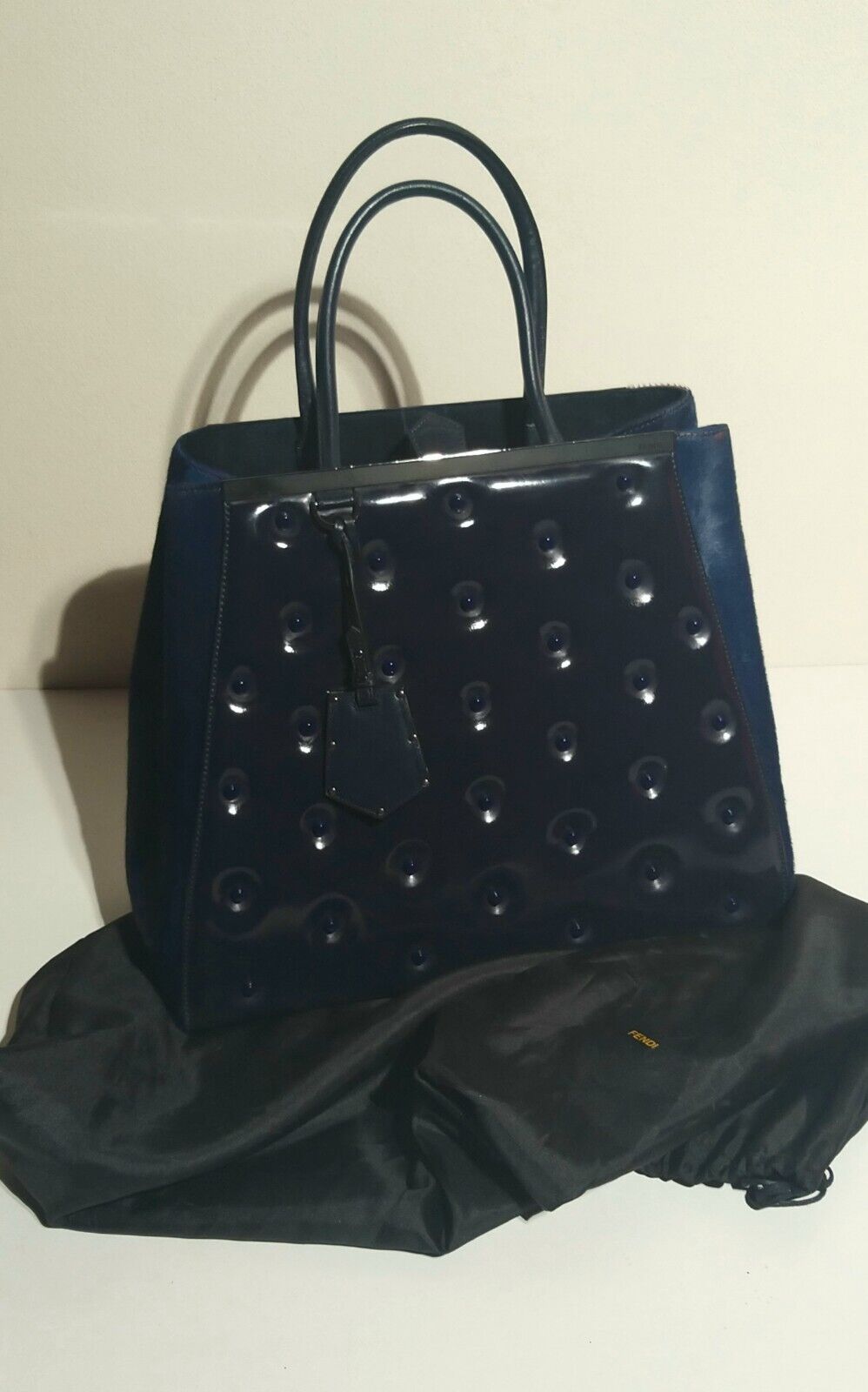 FENDI 2JOURS BLUE LEATHER HANDBAG STUDDED SILVER … - image 5