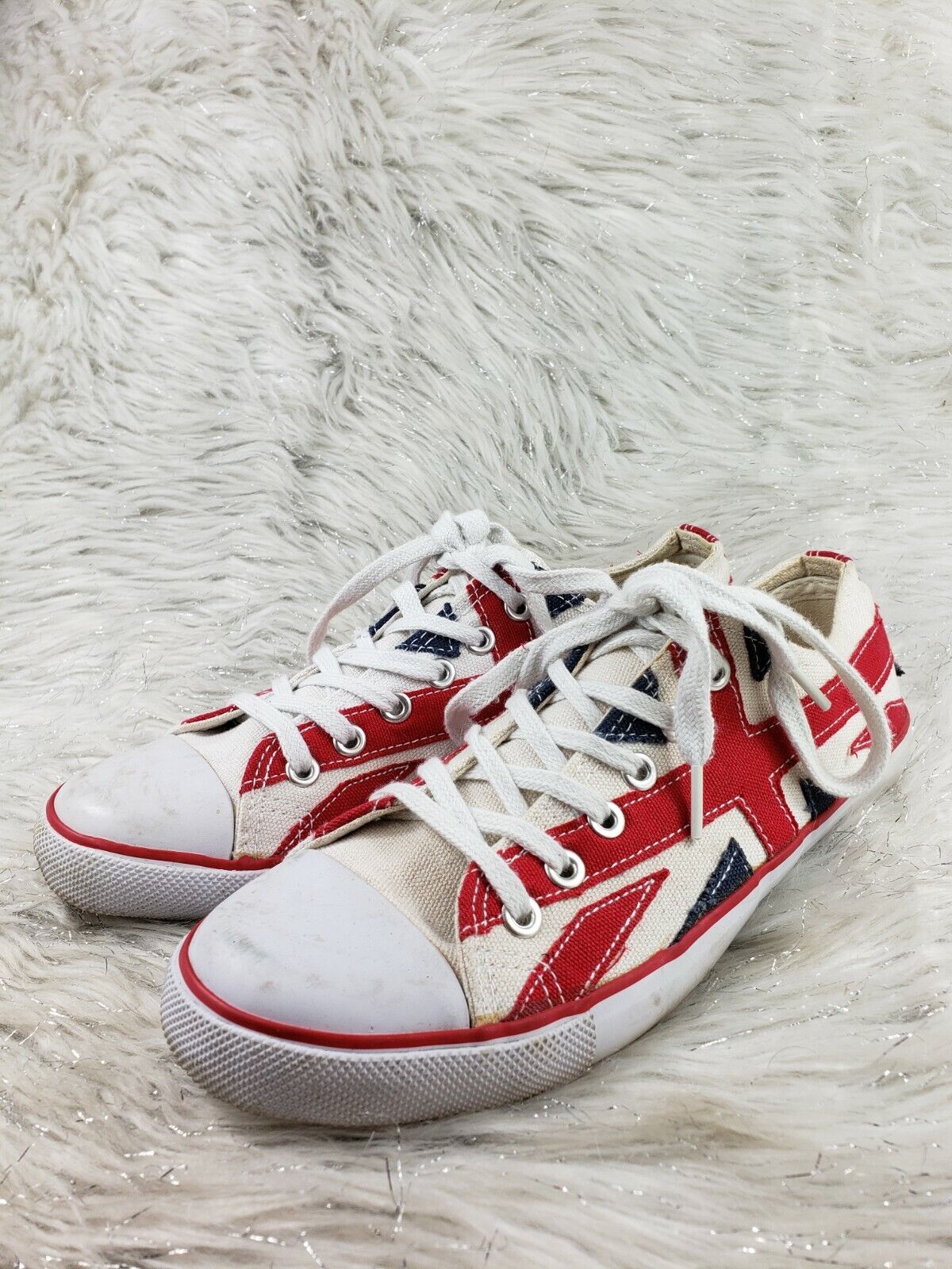 DELIAS Size 7 Womens White Red Blue Flag Shoes - image 3