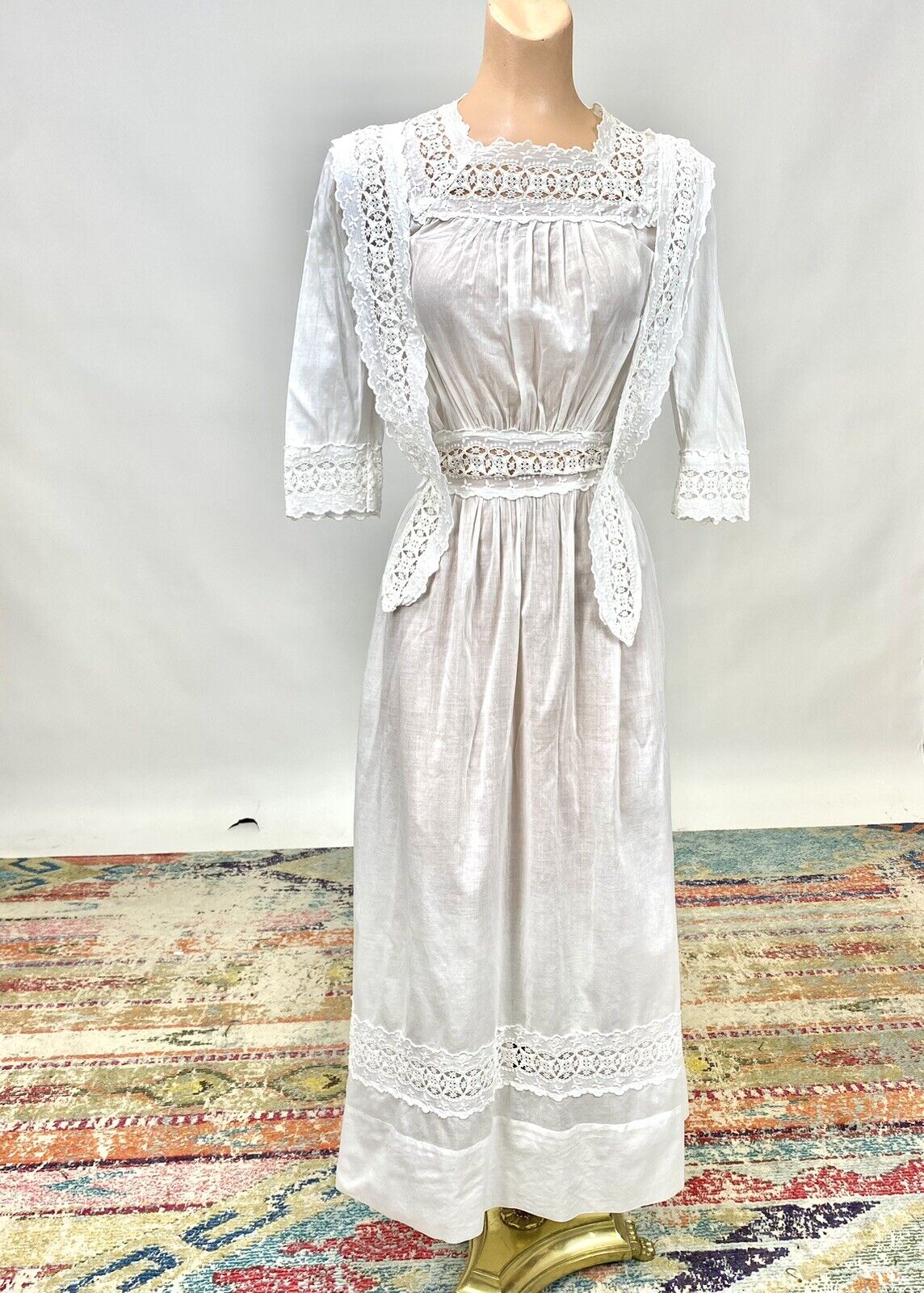 Antique Victorian Edwardian White Cotton Tea Dres… - image 1