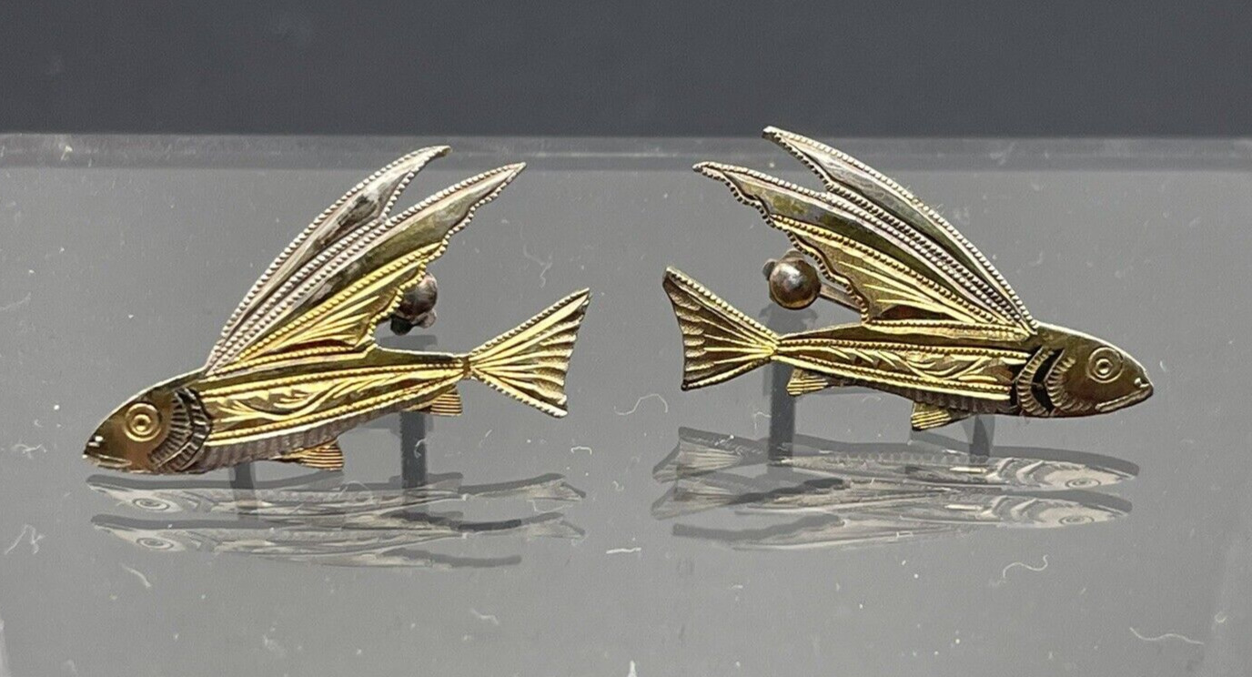 Antique Sterling Silver Gold Plated Flying Fish S… - image 3