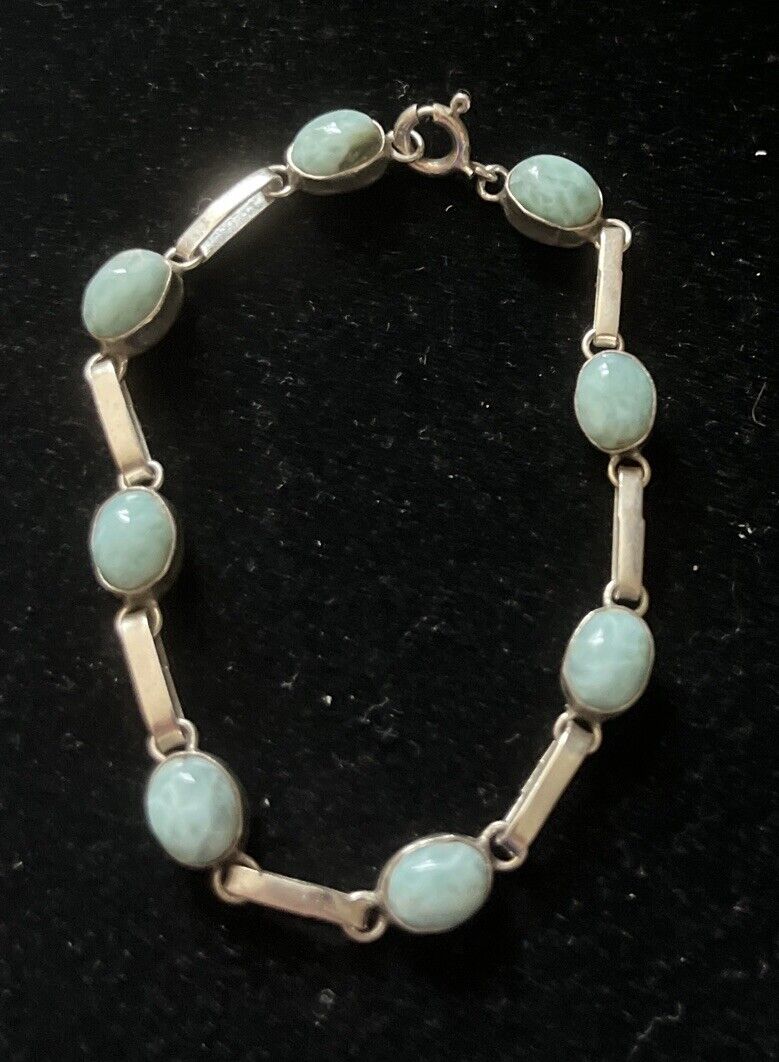 Natural Larimar Bracelet Sterling 925 Silver Blue… - image 1