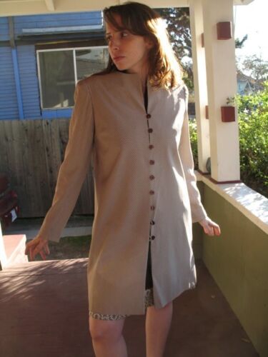 VTG 80s David Hayes Coat Jacket 100% silk brown w… - image 1