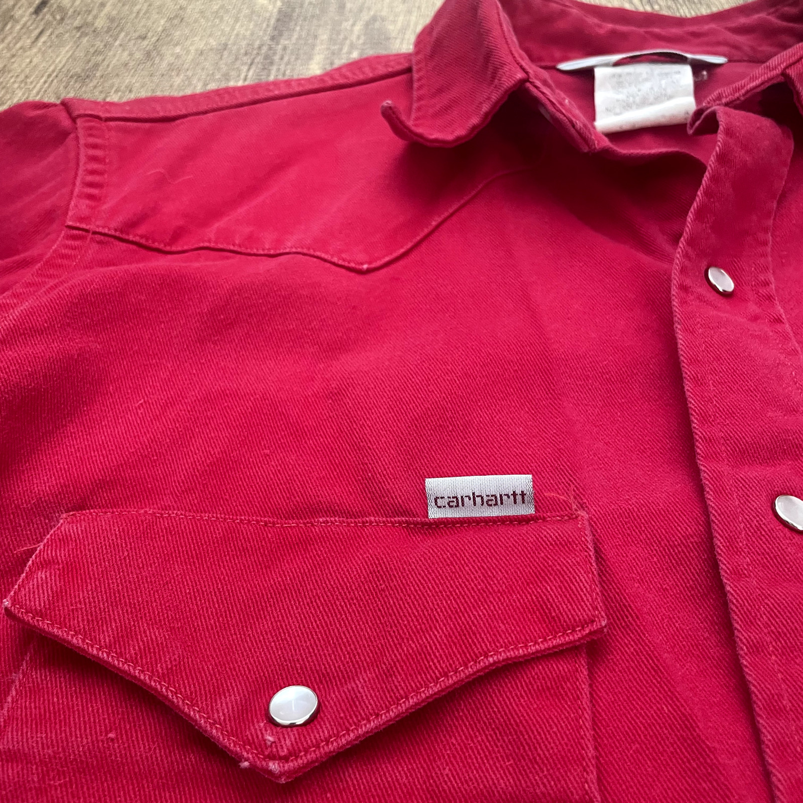 Vintage 1990s Carhartt Pearl Snap Work Shirt Mens… - image 3