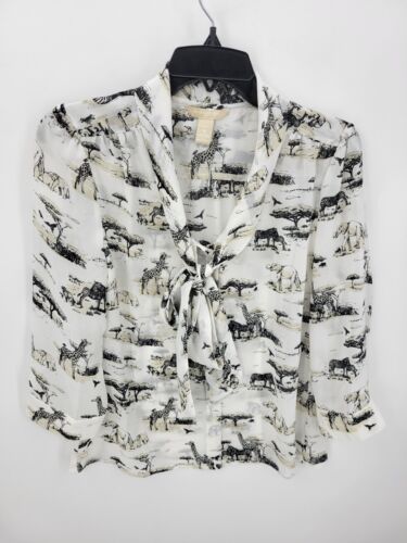 Banana Republic Top Womens Medium Black White Tan… - image 1