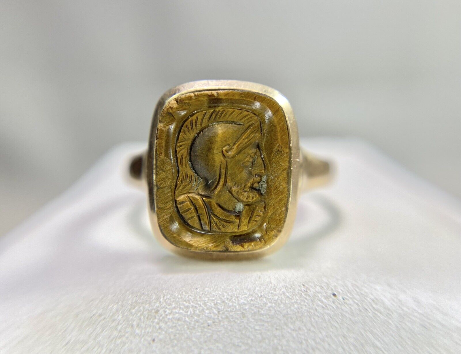 Victorian 10k Rose Gold Hand Carved Tiger Eye Int… - image 1