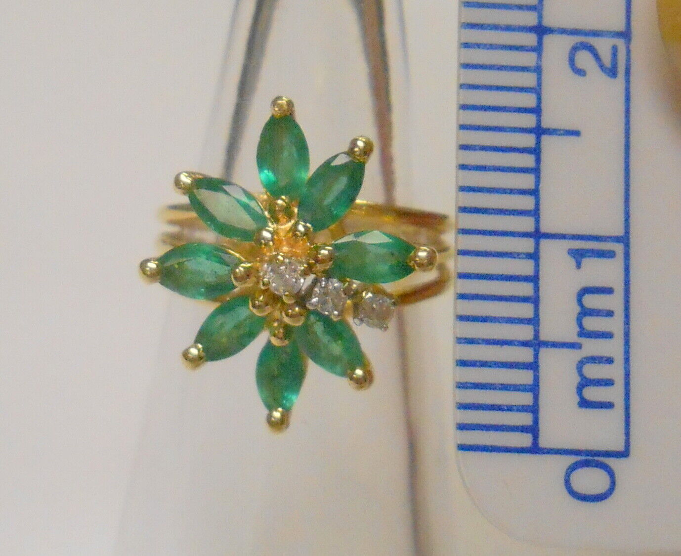 Vintage Emerald & Diamond 585 14K Yellow Gold Lad… - image 3