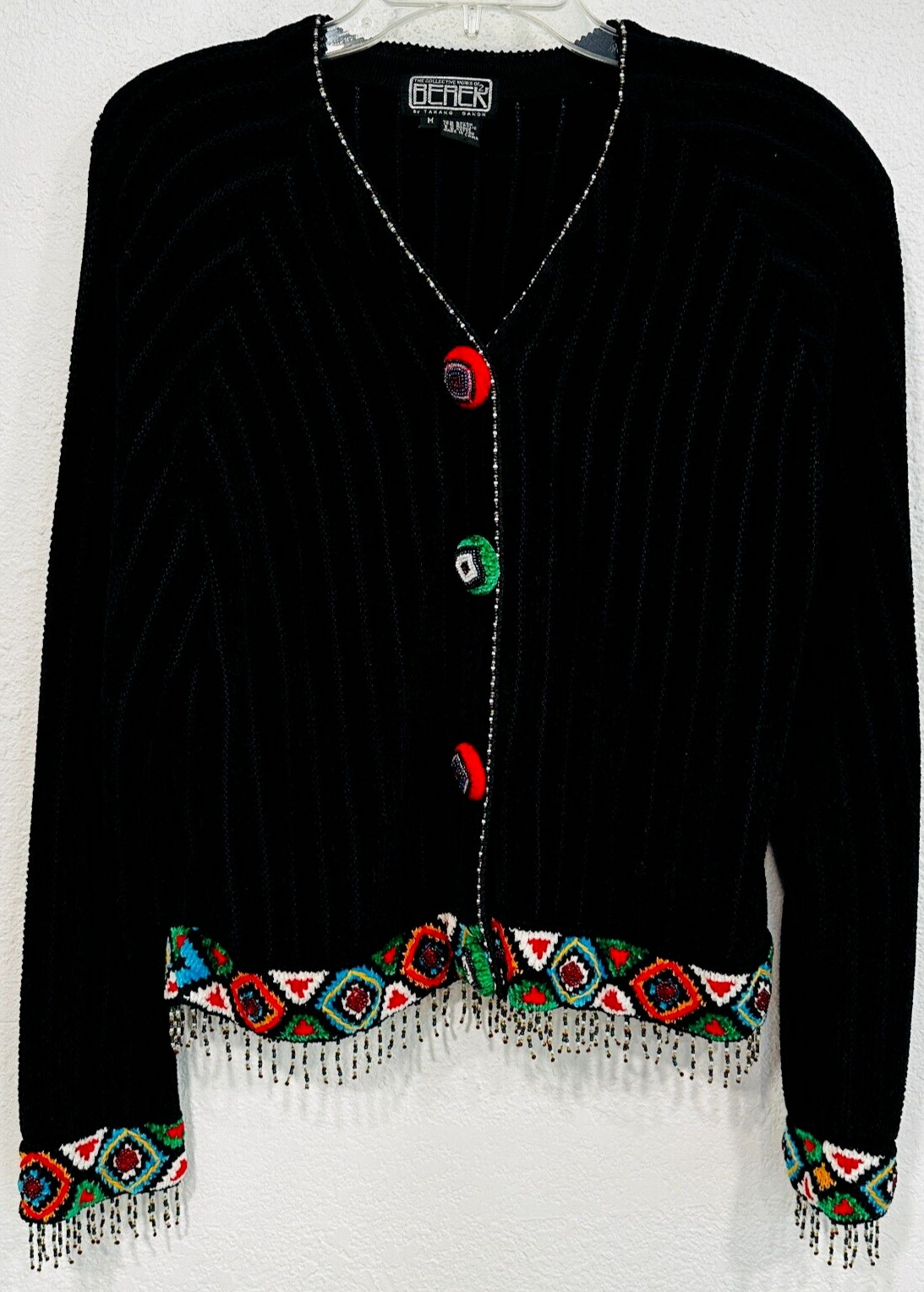 Vintage Berek Cardigan Sweater Beaded Fringe Blac… - image 11