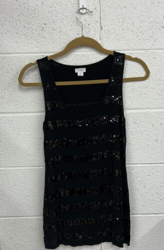 Aqua Brand Black Sequin-Stripe Tank Top (L)