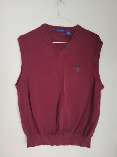 Mens Izod 90s Sweater Vest Sz M Burgandy Red - image 1