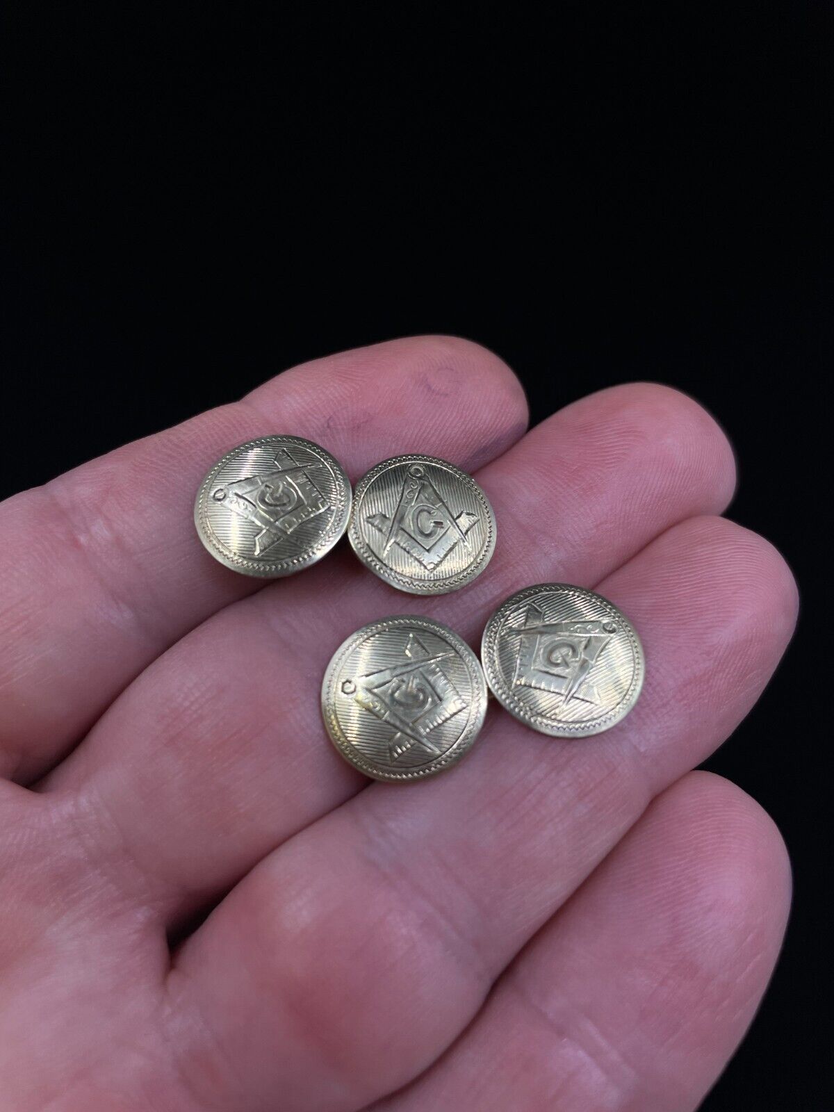 Vintage Gold Masonic Cufflinks Button & Bar Freem… - image 5