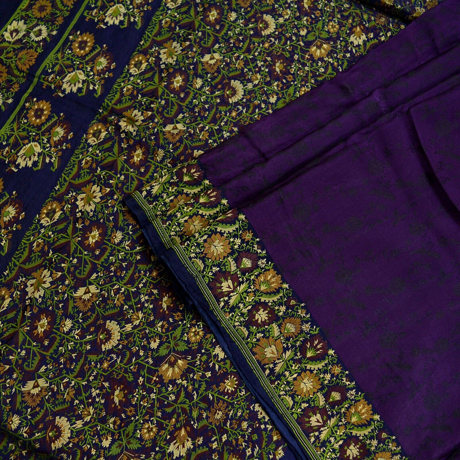 Vintage Heavy Sari Purple & Blue Pure Satin Silk … - image 6