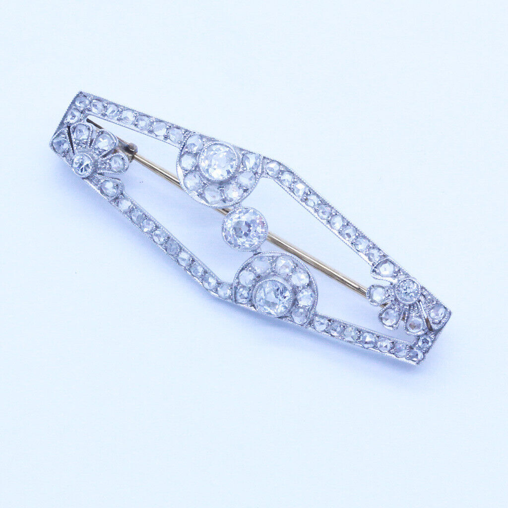 Antique Art Deco Brooch Platinum Gold Diamonds w … - image 2