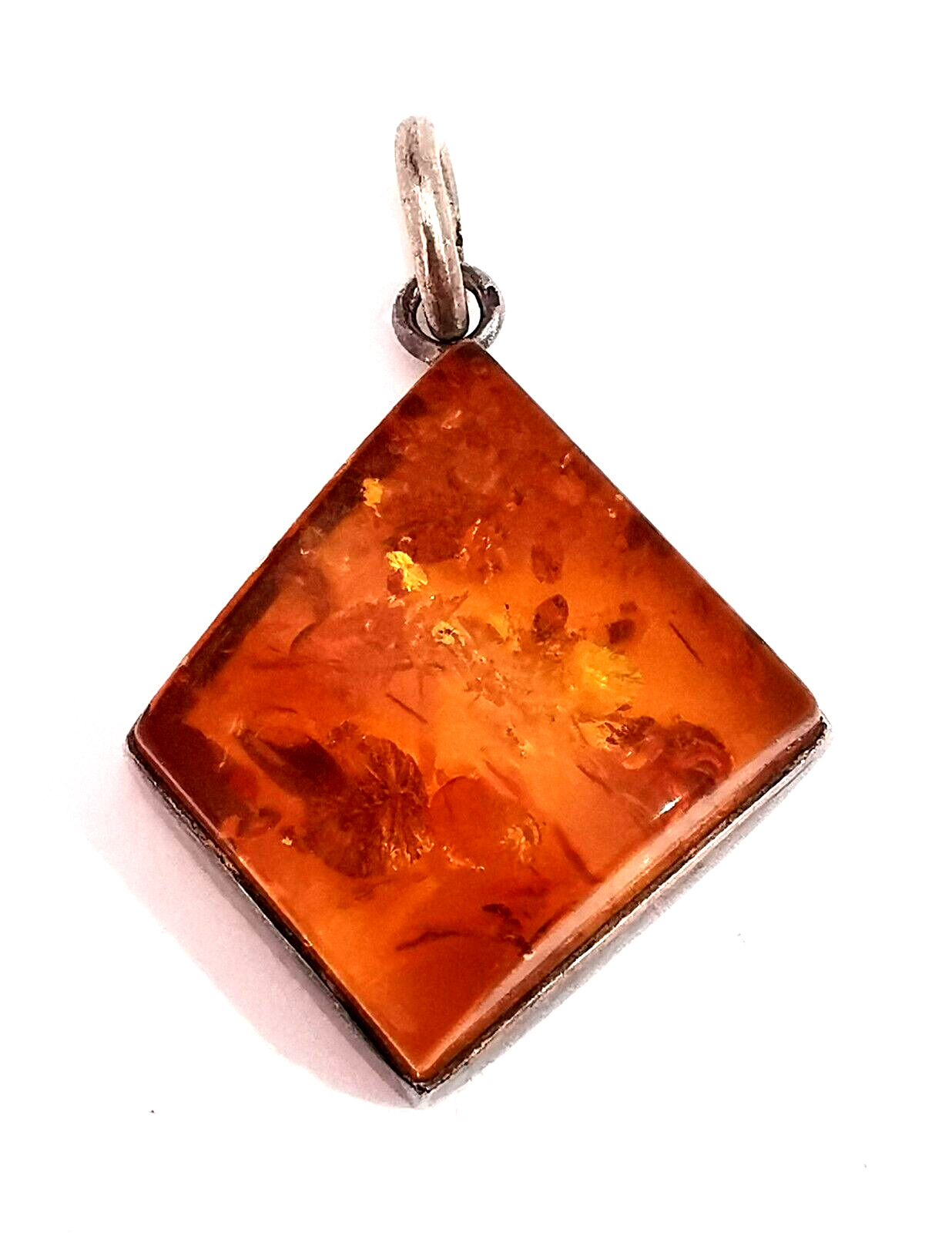 Baltic Amber Pendant Vintage Modernist Sterling S… - image 1