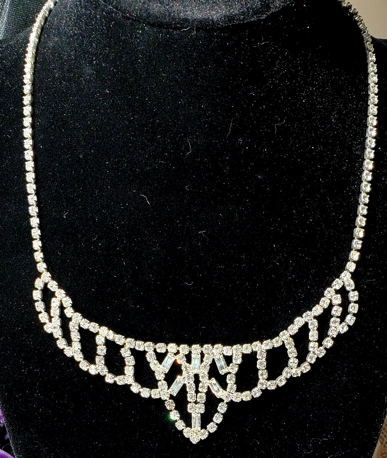 Vintage Silver Rhinestone Necklace NWT 17" Adjust… - image 2