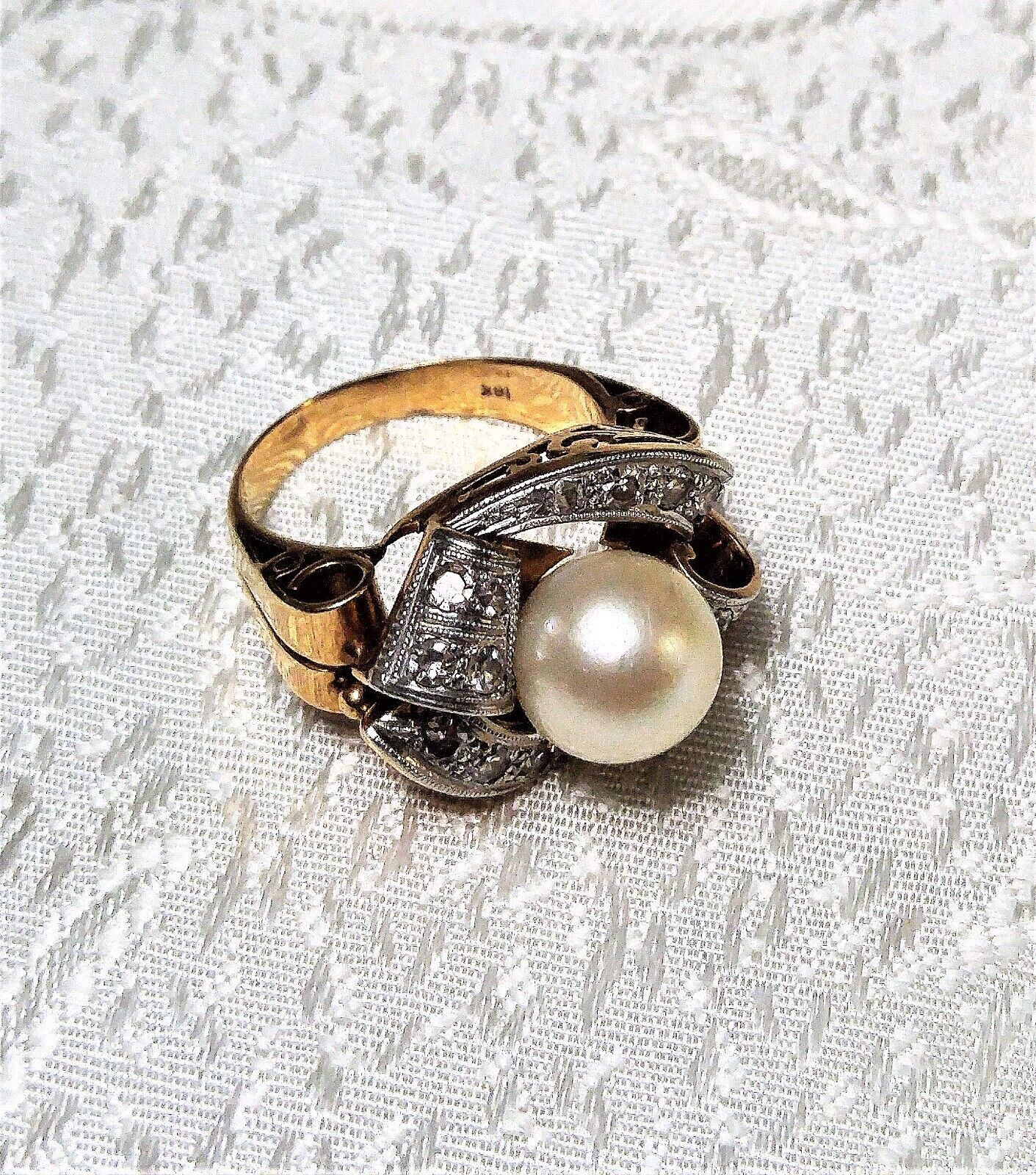 Retro 18K Yellow and White Gold 9.2mm Pearl Diamo… - image 2