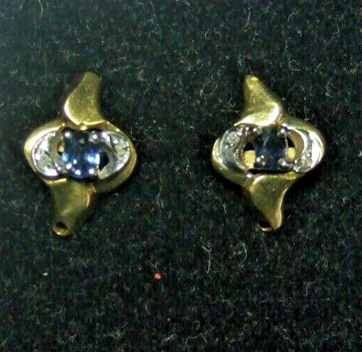 18ct GOLD SAPPHIRES +DIAMONDS SET  EARRINGS (pier… - image 2