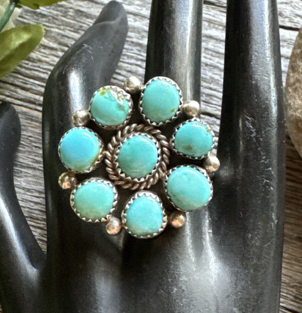 Navajo Sterling Silver Turquoise Cluster Adjustab… - image 1