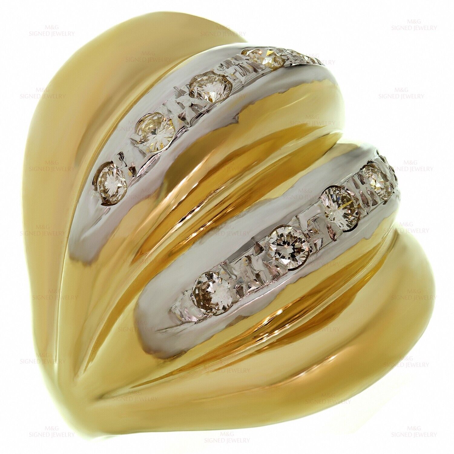 Diamond 14k Yellow Gold Fluted Domed Ring - image 1