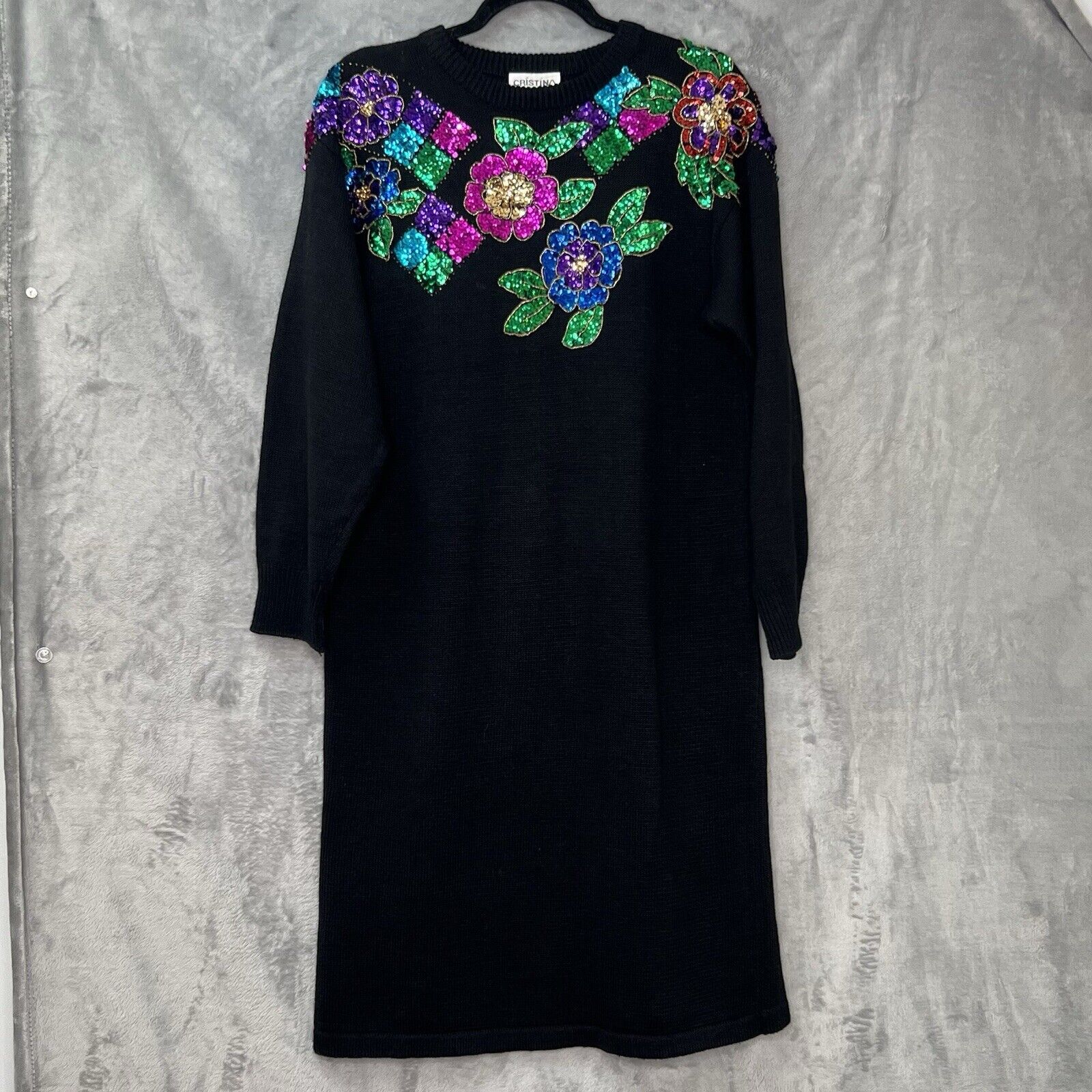 Vintage 80's Cristina Floral Sequined Long Sleeve… - image 1