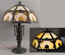 Antique 8-Sided Double Caramel Slag Glass Shade Table Lamp, Original Paint