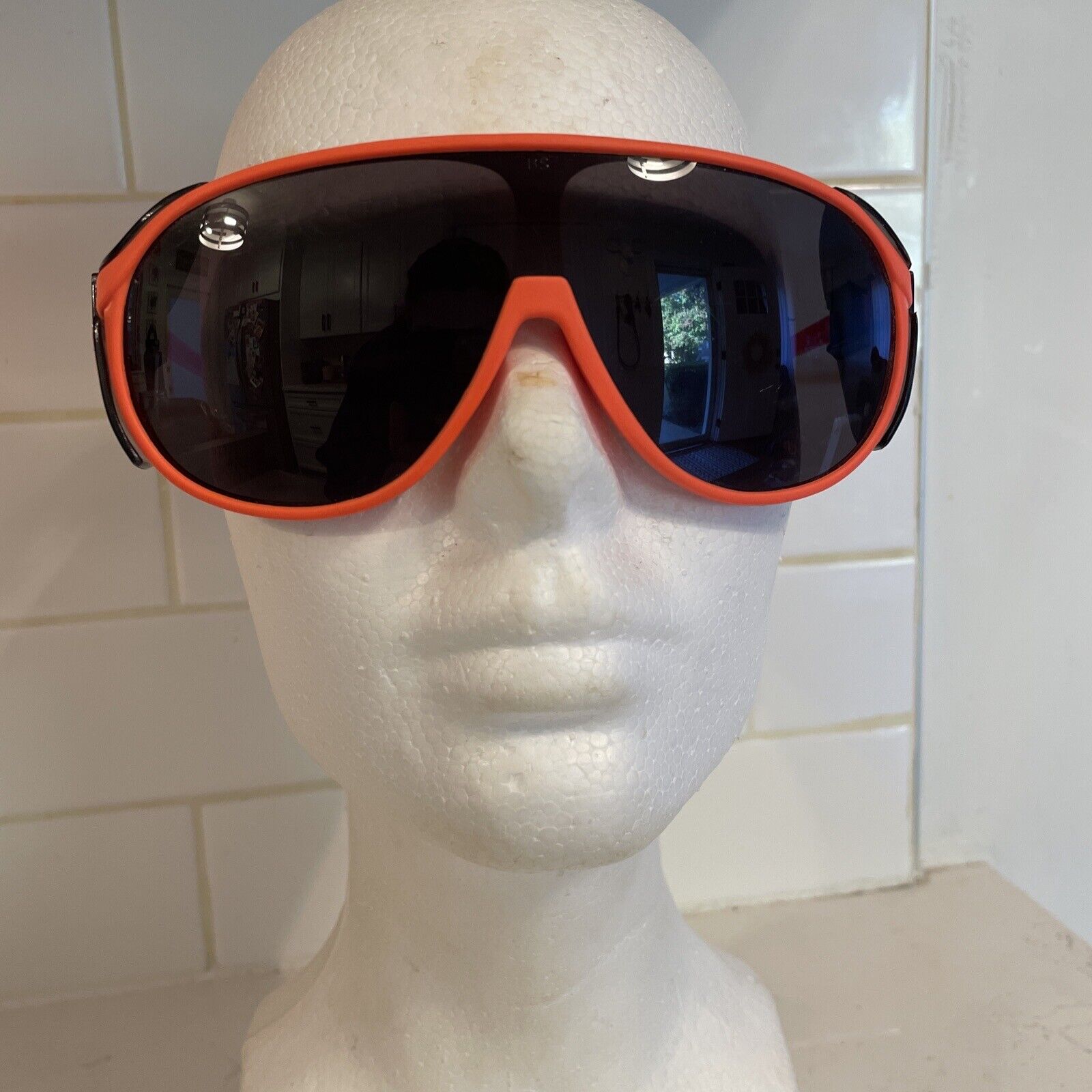 VTG Bouton Panalite Sunglasses Neon Orange Shield… - image 1