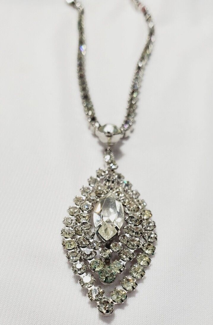 Vintage Silver Rhinestone Pendant Necklace 17" - image 6