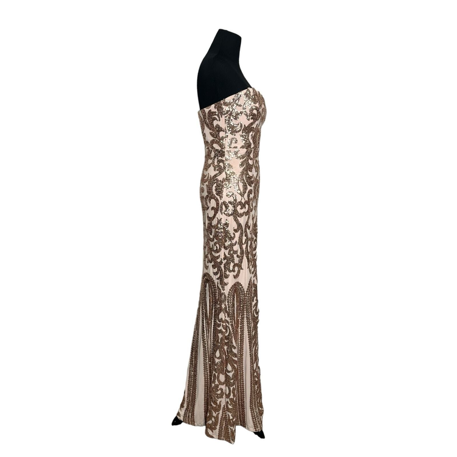 Lulus Rebecca Rose Gold Strapless Sequin Maxi Dre… - image 6