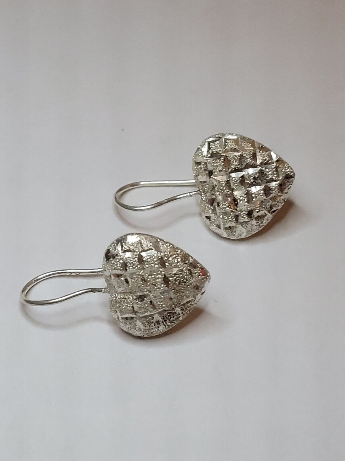 Heart Shaped Sterling Silver Diamond Cut Earrings - image 2