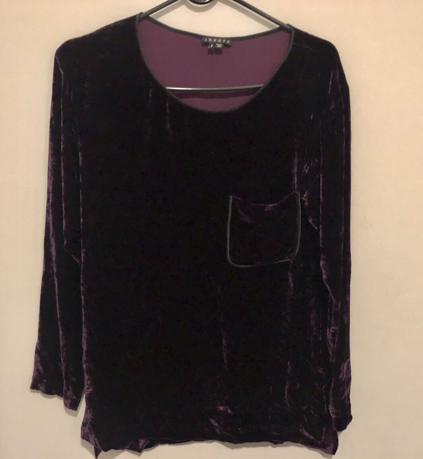 Theory Tehya Crushed Velvet Tunic Top Purple Sz P - image 1